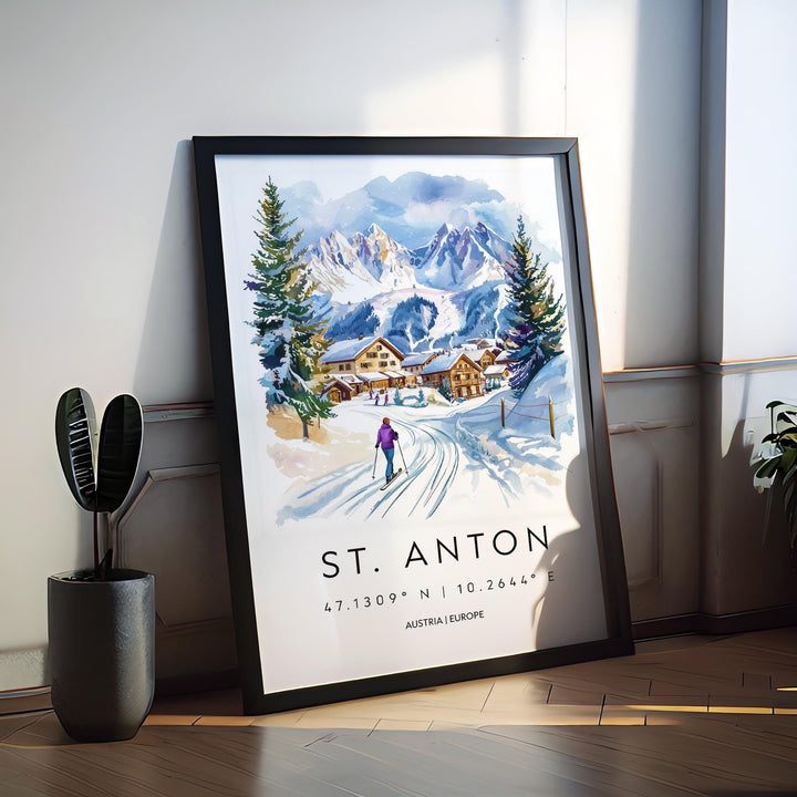 St Anton Watercolor Poster Wall Art St Anton Wall Hanging Home Décor St Anton Gift Art Lovers Austria Wall Art