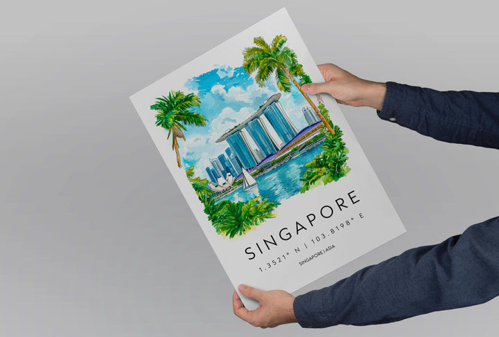 Singapore Watercolor Poster Wall Art Singapore Wall Hanging Home Décor Singapore Gift Art Lovers Singapore Wall Art