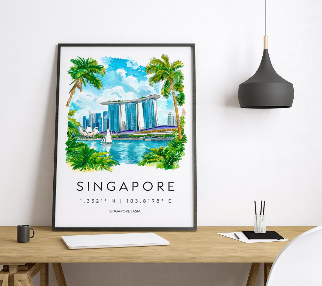 Singapore Watercolor Poster Wall Art Singapore Wall Hanging Home Décor Singapore Gift Art Lovers Singapore Wall Art