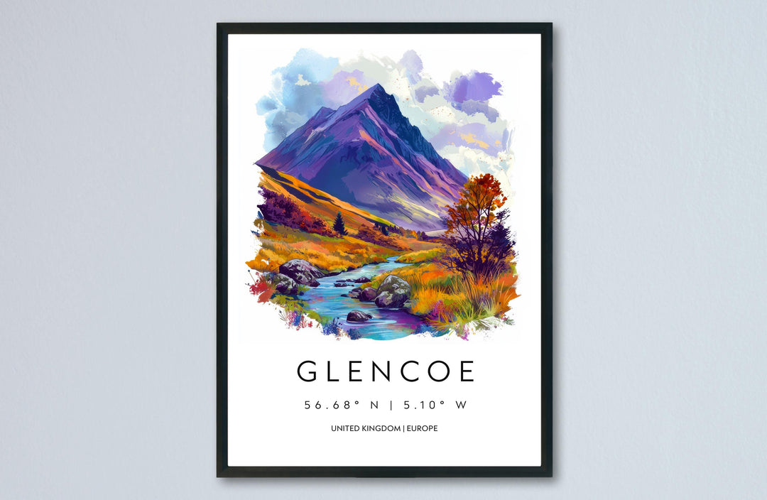 Glencoe Watercolor Poster Wall Art Glencoe Wall Hanging Home Décor Glencoe Gift Art Lovers Scotland Wall Art