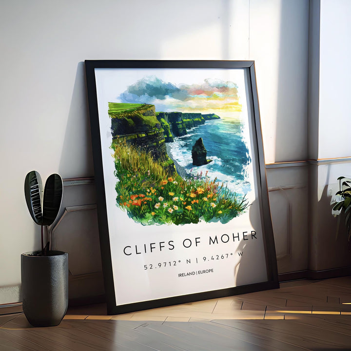 Cliffs of Moher Watercolor Poster Wall Art Cliffs of Moher Wall Hanging Home Décor Cliffs of Moher Gift Art Lovers Ireland Wall Art