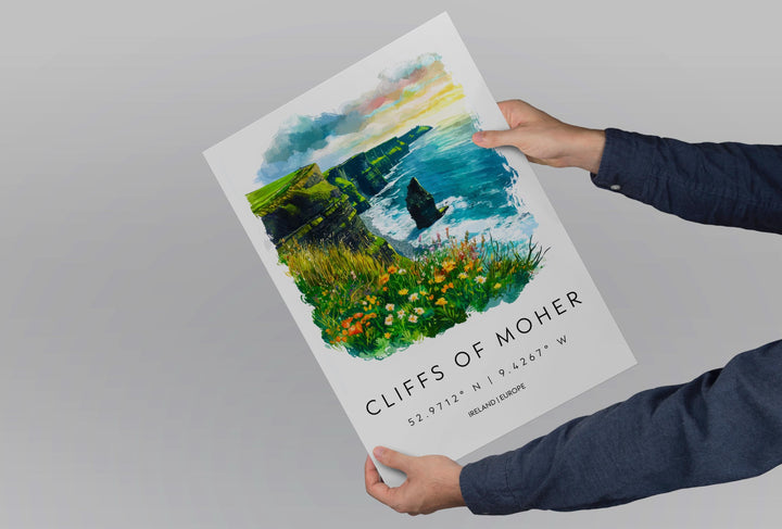 Cliffs of Moher Watercolor Poster Wall Art Cliffs of Moher Wall Hanging Home Décor Cliffs of Moher Gift Art Lovers Ireland Wall Art