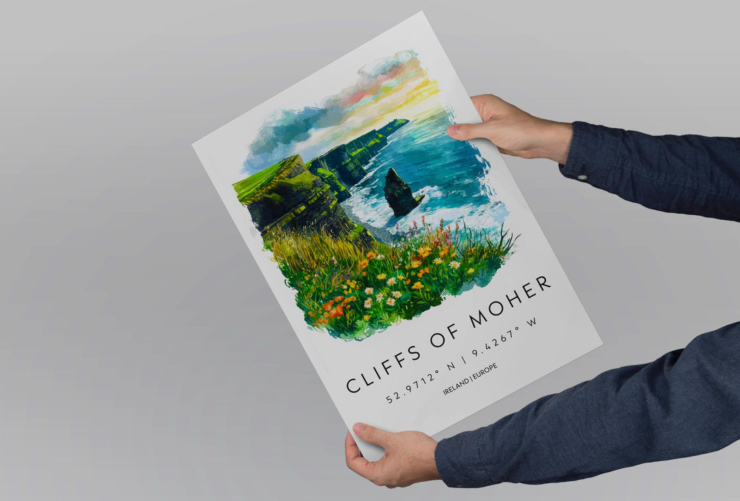Cliffs of Moher Watercolor Poster Wall Art Cliffs of Moher Wall Hanging Home Décor Cliffs of Moher Gift Art Lovers Ireland Wall Art