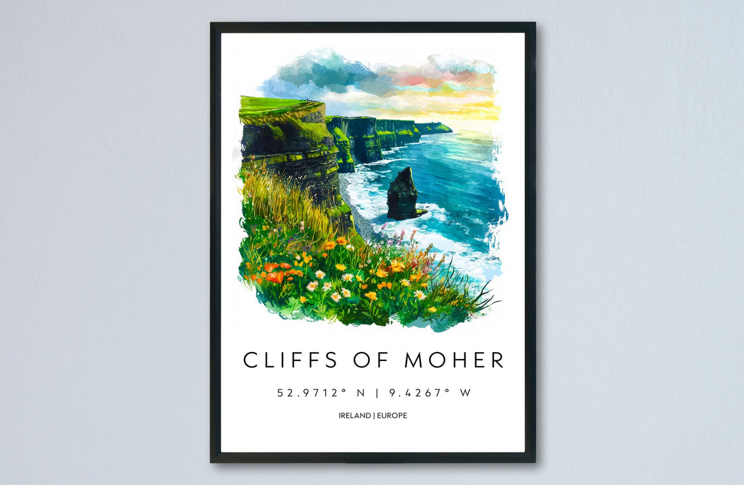 Cliffs of Moher Watercolor Poster Wall Art Cliffs of Moher Wall Hanging Home Décor Cliffs of Moher Gift Art Lovers Ireland Wall Art