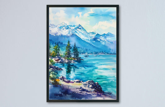 Lake Tahoe Watercolor Poster Wall Art Lake Tahoe Wall Hanging Home Décor Lake Tahoe Gift Art Lovers California Art Lover Gift Nevada art