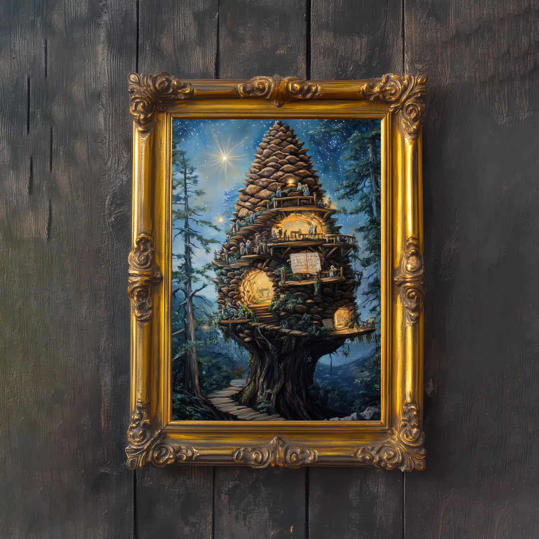 Pinecone Observatory Cottagecore Print Poster Vintage Forest Art Dark Academia Wall Decor Antique Illustration Enchanted Woodland Aesthetic