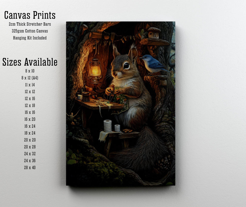 Squirrel Clothes Tailor Cottagecore Print Poster Vintage Woodland Art Dark Academia Decor Antique Illustration Enchanted Forest Aesthetic