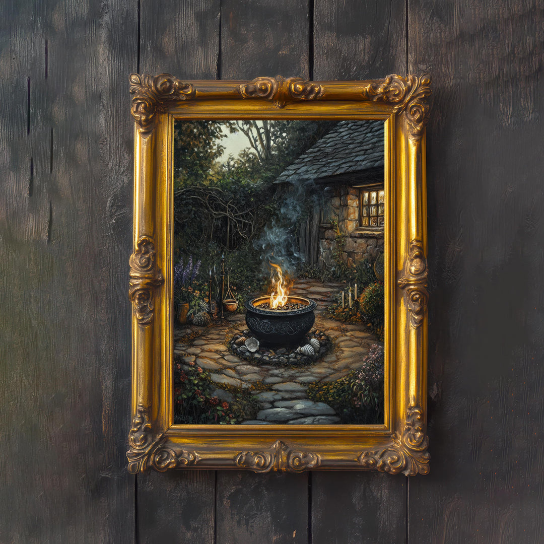 Cauldron of Elements Cottagecore Print Poster Vintage Magical Art Dark Academia Wall Decor Antique Illustration Enchanted Ritual Aesthetic