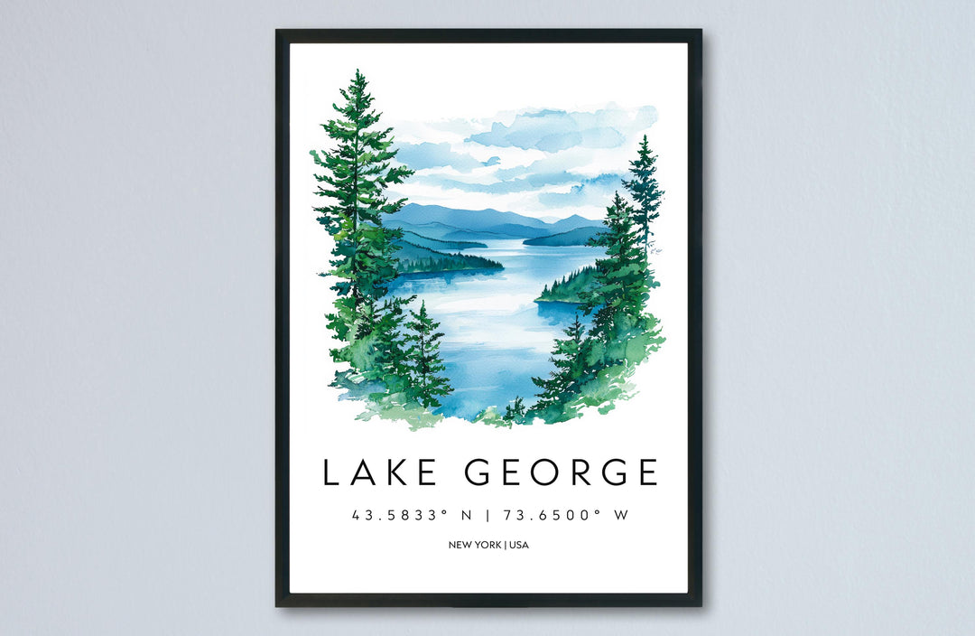 Lake George Watercolor Poster Wall Art Lake George Wall Hanging Home Décor Lake George Gift Art Lovers United States Wall Art