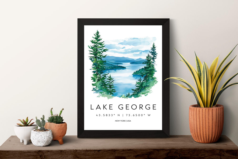 Lake George Watercolor Poster Wall Art Lake George Wall Hanging Home Décor Lake George Gift Art Lovers United States Wall Art
