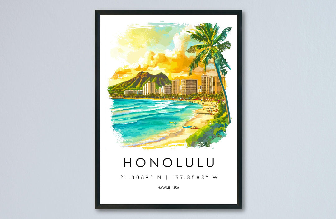 Honolulu Watercolor Poster Wall Art Honolulu Wall Hanging Home Décor Honolulu Gift Art Lovers United States Wall Art