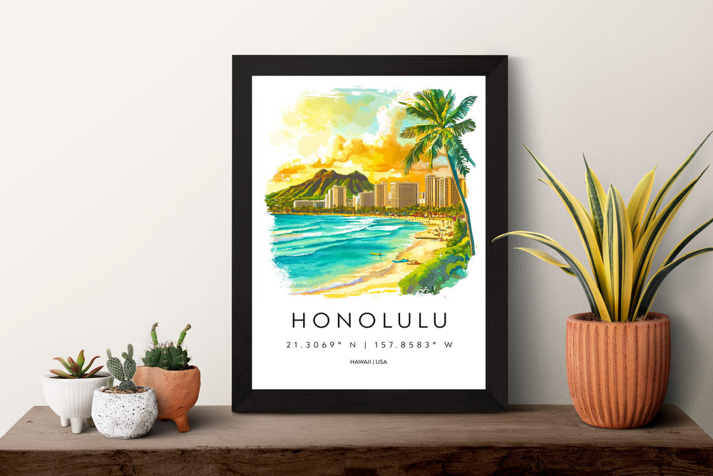 Honolulu Watercolor Poster Wall Art Honolulu Wall Hanging Home Décor Honolulu Gift Art Lovers United States Wall Art