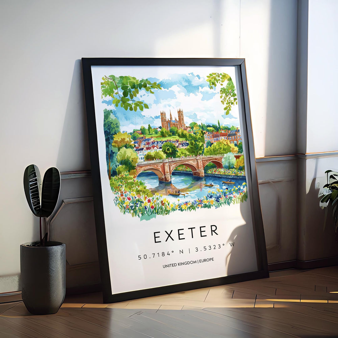 Exeter Watercolor Poster Wall Art Exeter Wall Hanging Home Décor Exeter Gift Art Lovers United Kingdom Wall Art
