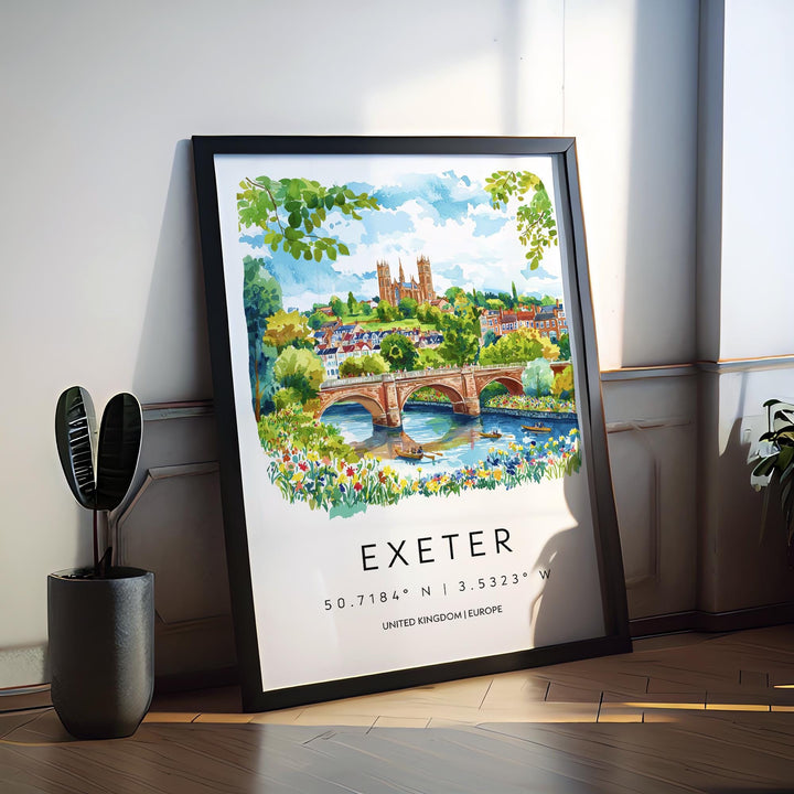 Exeter Watercolor Poster Wall Art Exeter Wall Hanging Home Décor Exeter Gift Art Lovers United Kingdom Wall Art