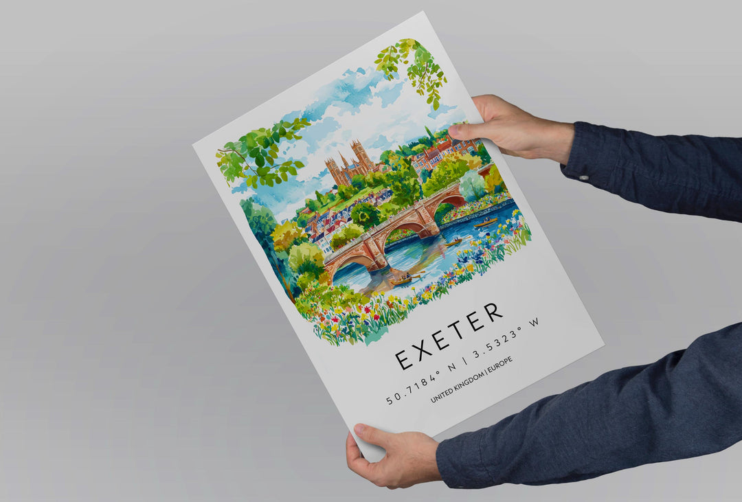 Exeter Watercolor Poster Wall Art Exeter Wall Hanging Home Décor Exeter Gift Art Lovers United Kingdom Wall Art