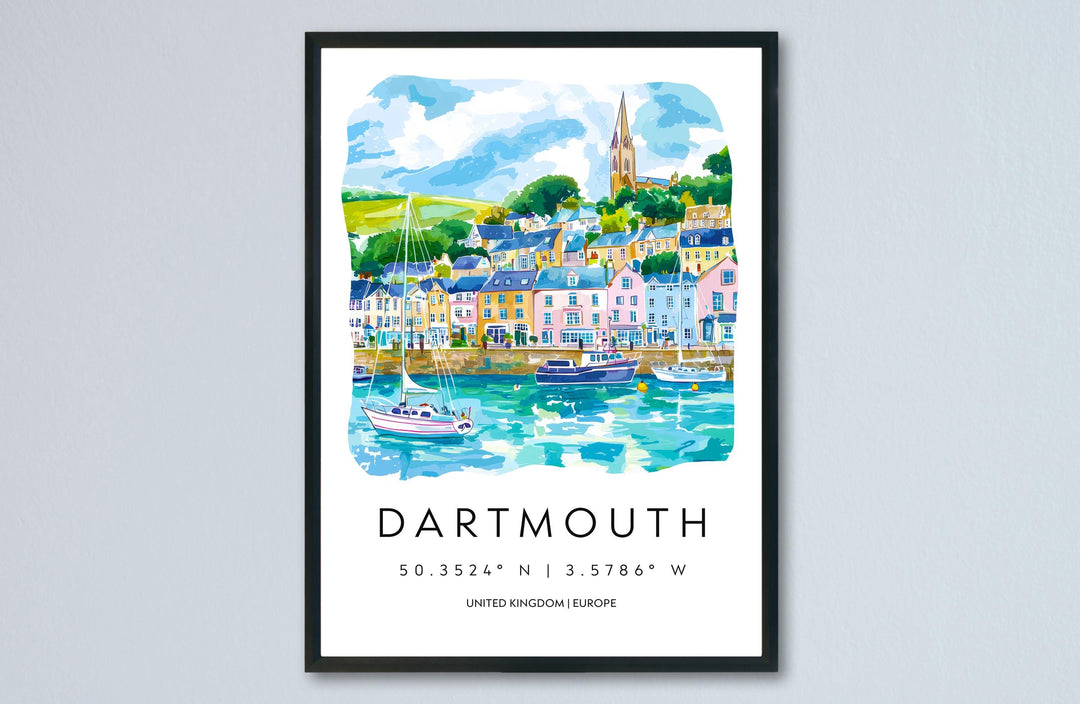 Dartmouth Watercolor Poster Wall Art Dartmouth Wall Hanging Home Décor Dartmouth Gift Art Lovers United Kingdom Wall Art