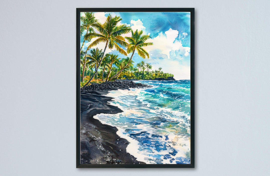 Punaluʻu Black Sand Beach Watercolor Poster Wall Art Punaluʻu Black Sand Beach Wall Hanging Home Décor Punaluʻu Black Sand Beach
