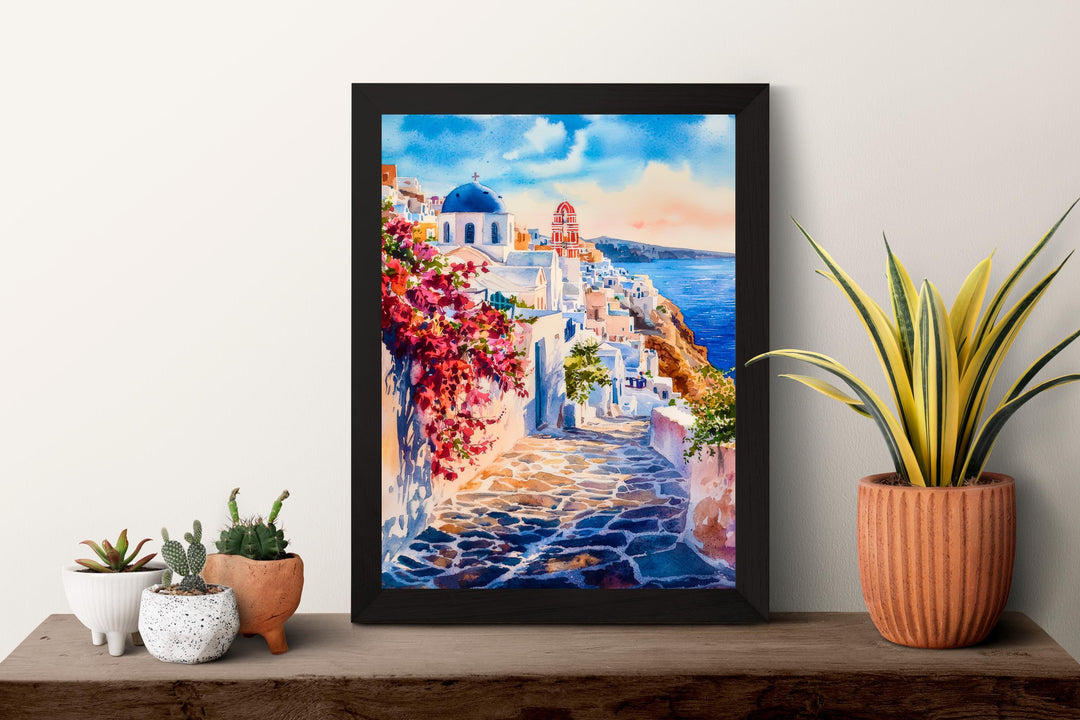 Santorini Watercolor Poster Wall Art Santorini Wall Hanging Home Décor Santorini Gift Art Lovers Greece Wall Art