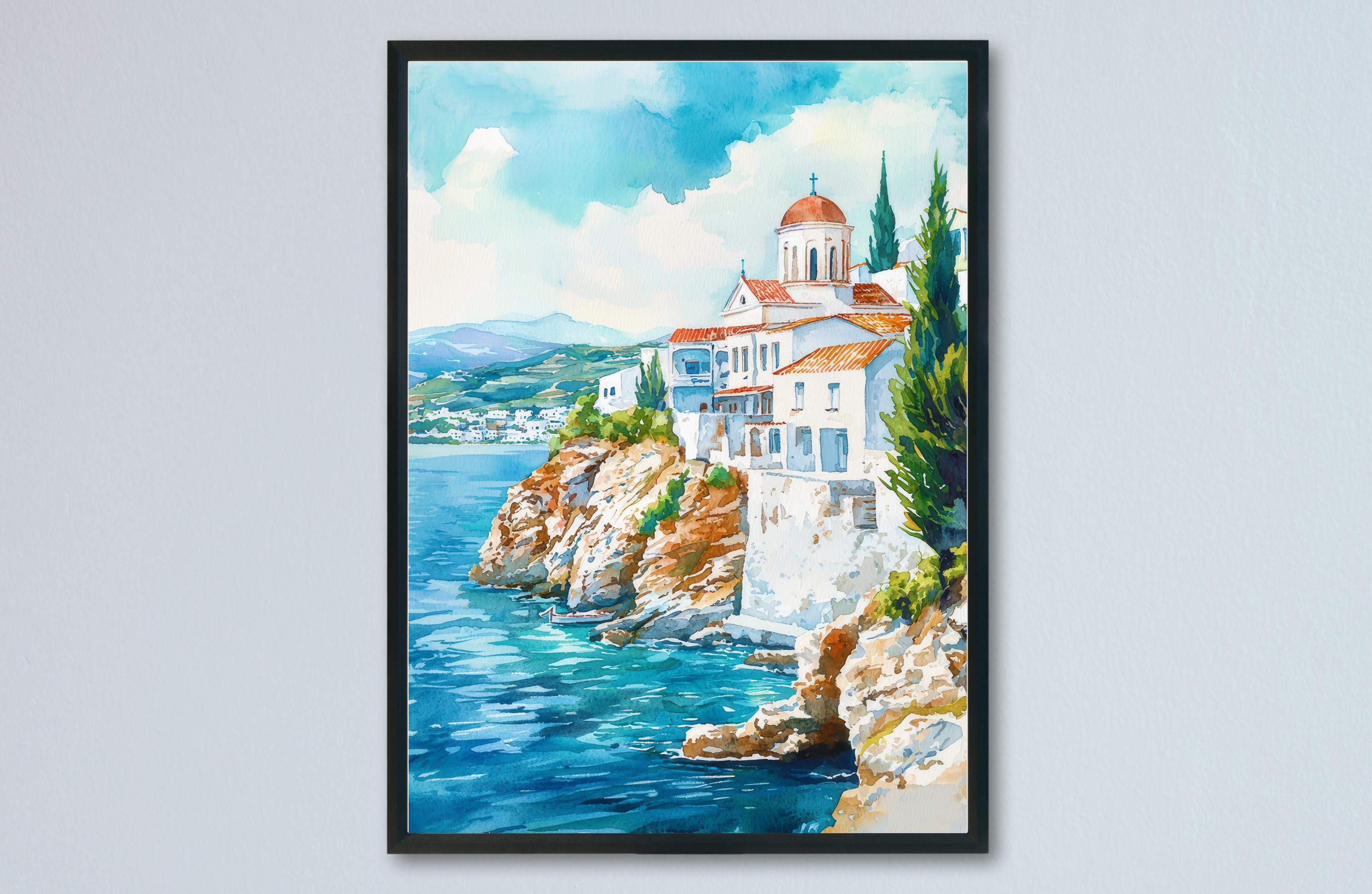 Andros Watercolor Poster Wall Art Andros Wall Hanging Home Décor Andros Gift Art Lovers Greece Wall Art