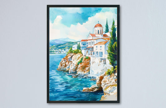 Andros Watercolor Poster Wall Art Andros Wall Hanging Home Décor Andros Gift Art Lovers Greece Wall Art