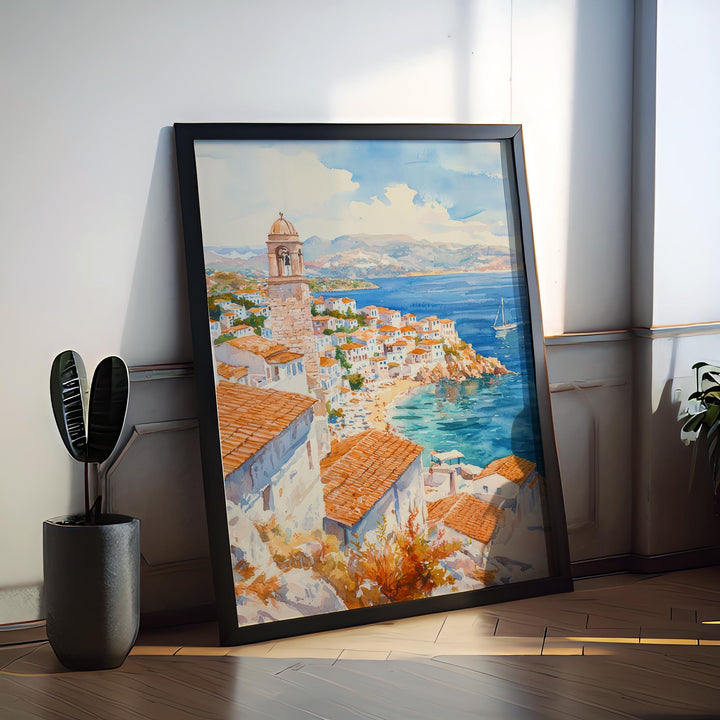 Hydra Watercolor Poster Wall Art Hydra Wall Hanging Home Décor Hydra Gift Art Lovers Greece Wall Art