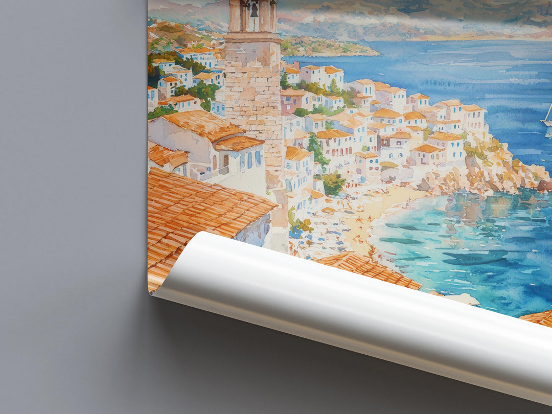 Hydra Watercolor Poster Wall Art Hydra Wall Hanging Home Décor Hydra Gift Art Lovers Greece Wall Art