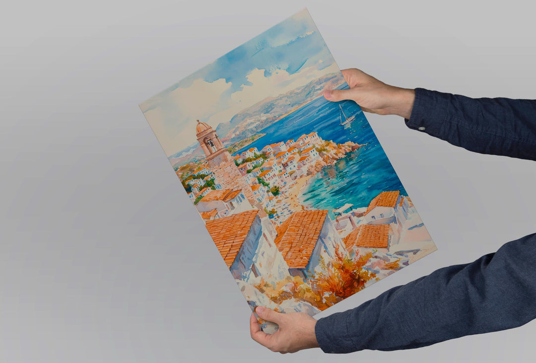 Hydra Watercolor Poster Wall Art Hydra Wall Hanging Home Décor Hydra Gift Art Lovers Greece Wall Art