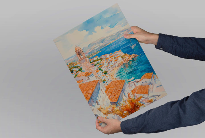 Hydra Watercolor Poster Wall Art Hydra Wall Hanging Home Décor Hydra Gift Art Lovers Greece Wall Art