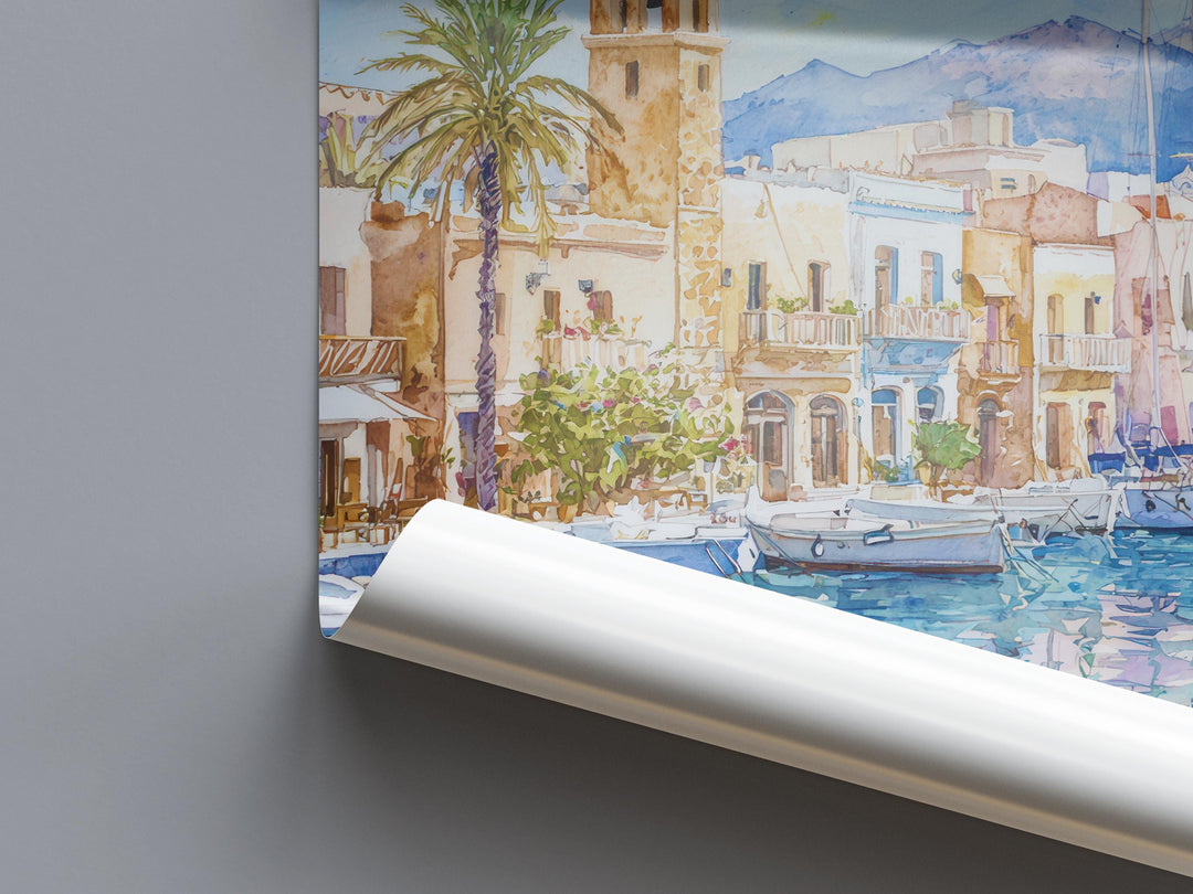 Rethymno Watercolor Poster Wall Art Rethymno Wall Hanging Home Décor Rethymno Gift Art Lovers Greece Wall Art