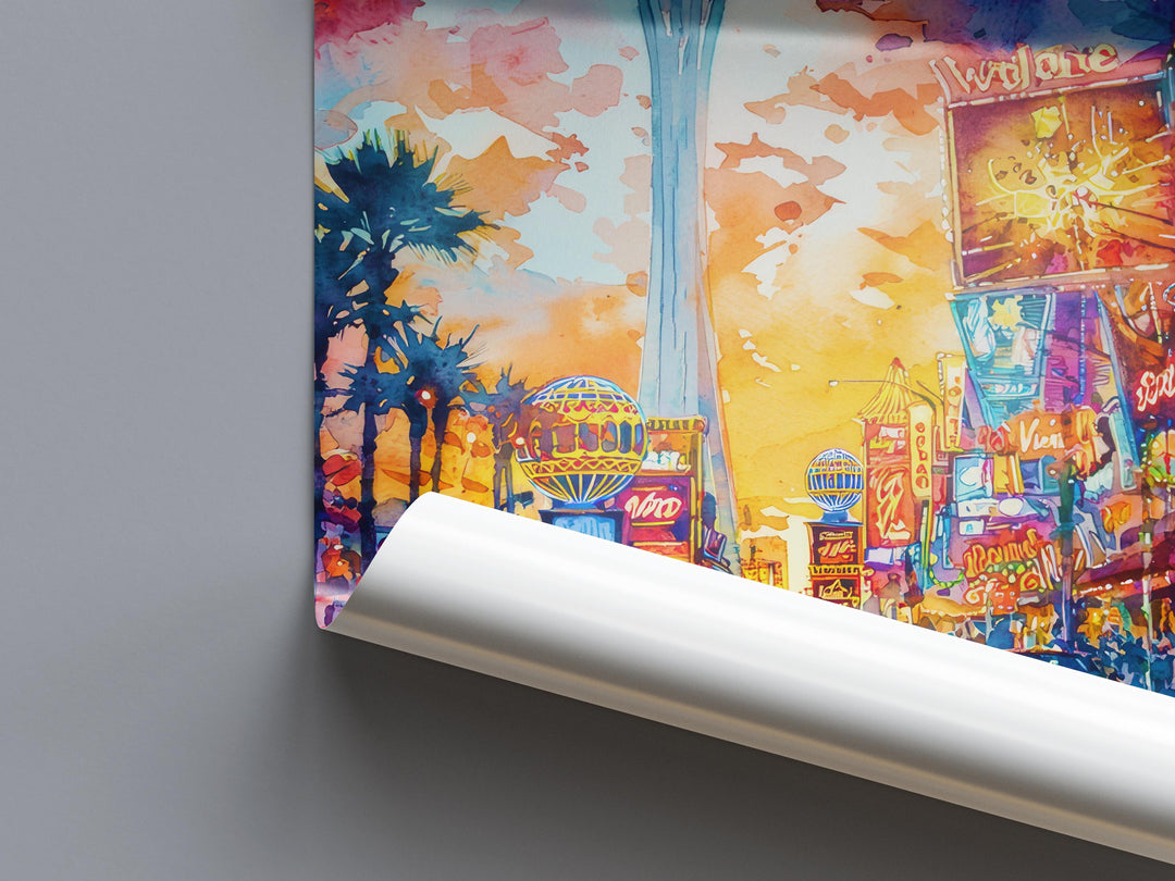 Las Vegas Watercolor Poster Wall Art Las Vegas Wall Hanging Home Décor Las Vegas Gift Art Lovers United States Wall Art