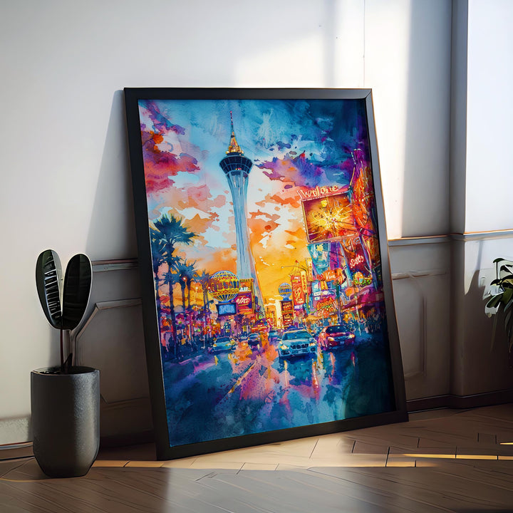Las Vegas Watercolor Poster Wall Art Las Vegas Wall Hanging Home Décor Las Vegas Gift Art Lovers United States Wall Art