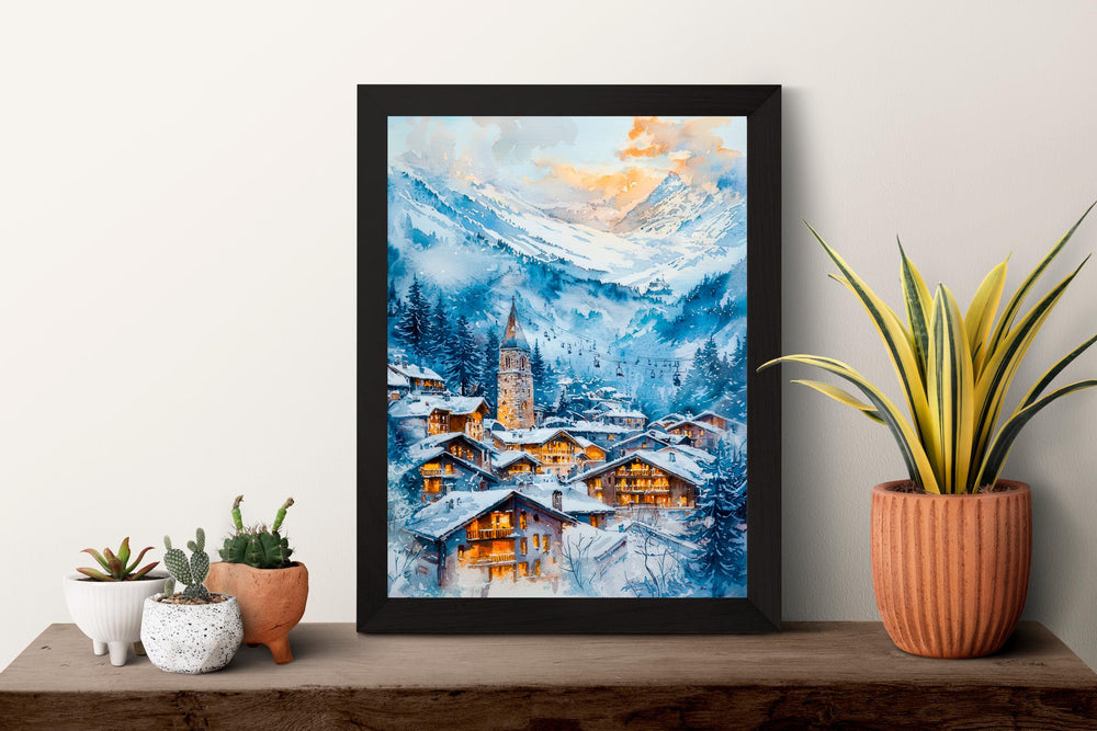 Val d'Isère Watercolor Poster Wall Art Val d'Isère Wall Hanging Home Décor Val d'Isère Gift Art Lovers France Wall Art