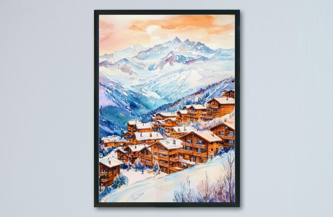 Les Arcs Watercolor Poster Wall Art Les Arcs Wall Hanging Home Décor Les Arcs Gift Art Lovers France Wall Art
