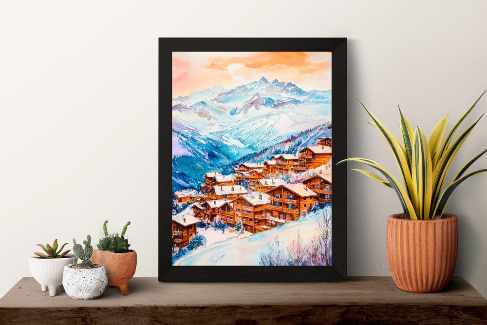 Les Arcs Watercolor Poster Wall Art Les Arcs Wall Hanging Home Décor Les Arcs Gift Art Lovers France Wall Art