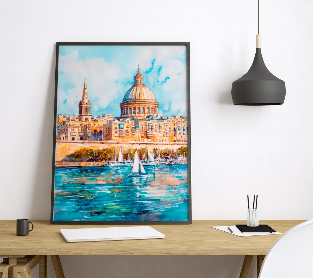 Valletta Watercolor Poster Wall Art Valletta Wall Hanging Home Décor Valletta Gift Art Lovers Malta Wall Art