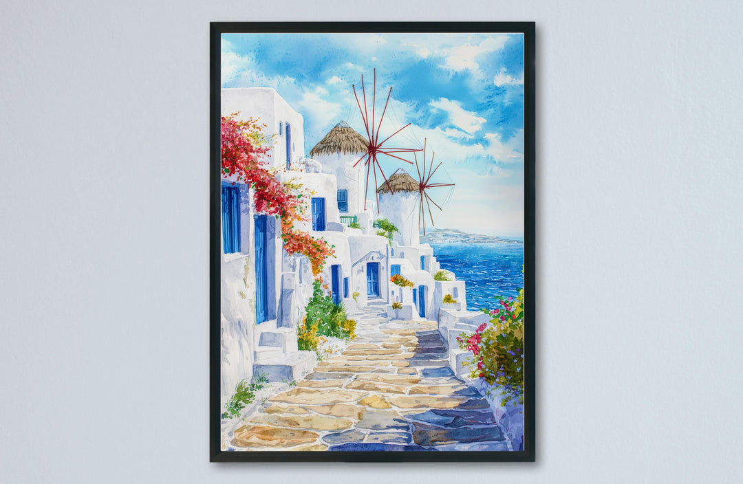Mykonos Watercolor Poster Wall Art Mykonos Wall Hanging Home Décor Mykonos Gift Art Lovers Greece Wall Art
