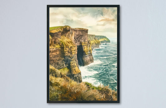 Cliffs of Moher Watercolor Poster Wall Art Cliffs of Moher Wall Hanging Home Décor Cliffs of Moher Gift Art Lovers Ireland Wall Art