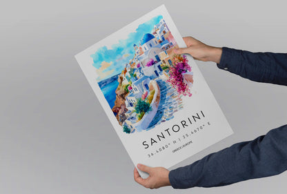 Santorini Watercolor Poster Wall Art Santorini Wall Hanging Home Décor Santorini Gift Art Lovers Greece Wall Art