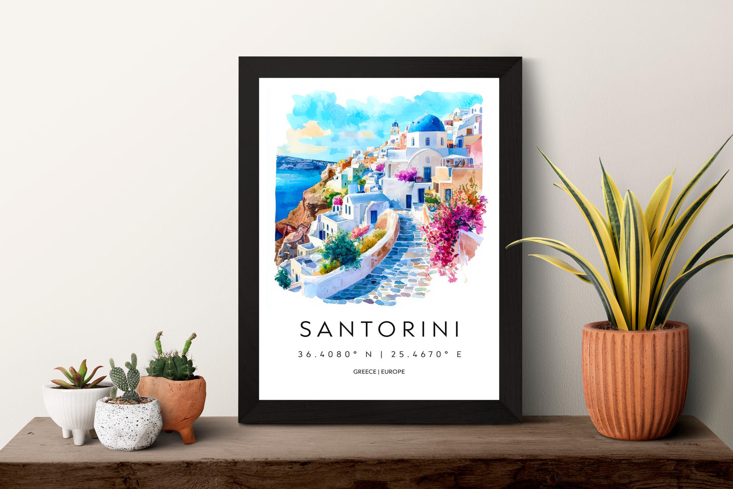 Santorini Watercolor Poster Wall Art Santorini Wall Hanging Home Décor Santorini Gift Art Lovers Greece Wall Art