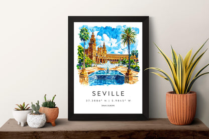 Seville Watercolor Poster Wall Art Seville Wall Hanging Home Décor Seville Gift Art Lovers Spain Wall Art