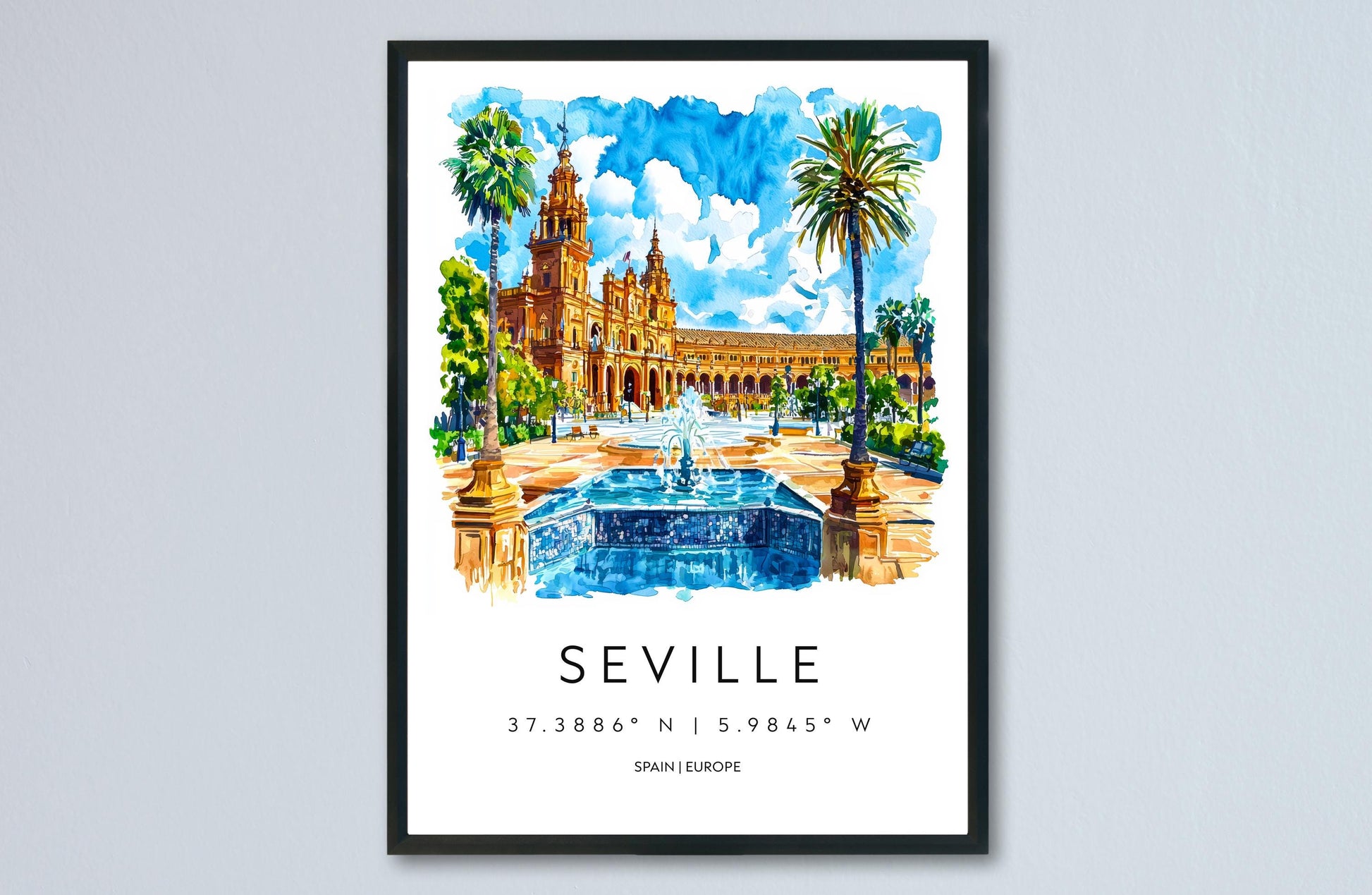 Seville Watercolor Poster Wall Art Seville Wall Hanging Home Décor Seville Gift Art Lovers Spain Wall Art