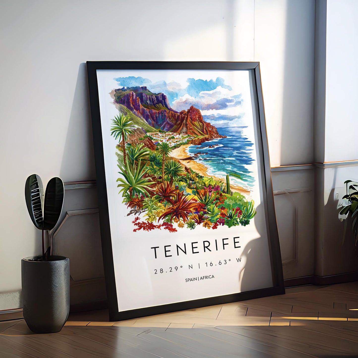 Tenerife Watercolor Poster Wall Art Tenerife Wall Hanging Home Décor Tenerife Gift Art Lovers Spain Wall Art