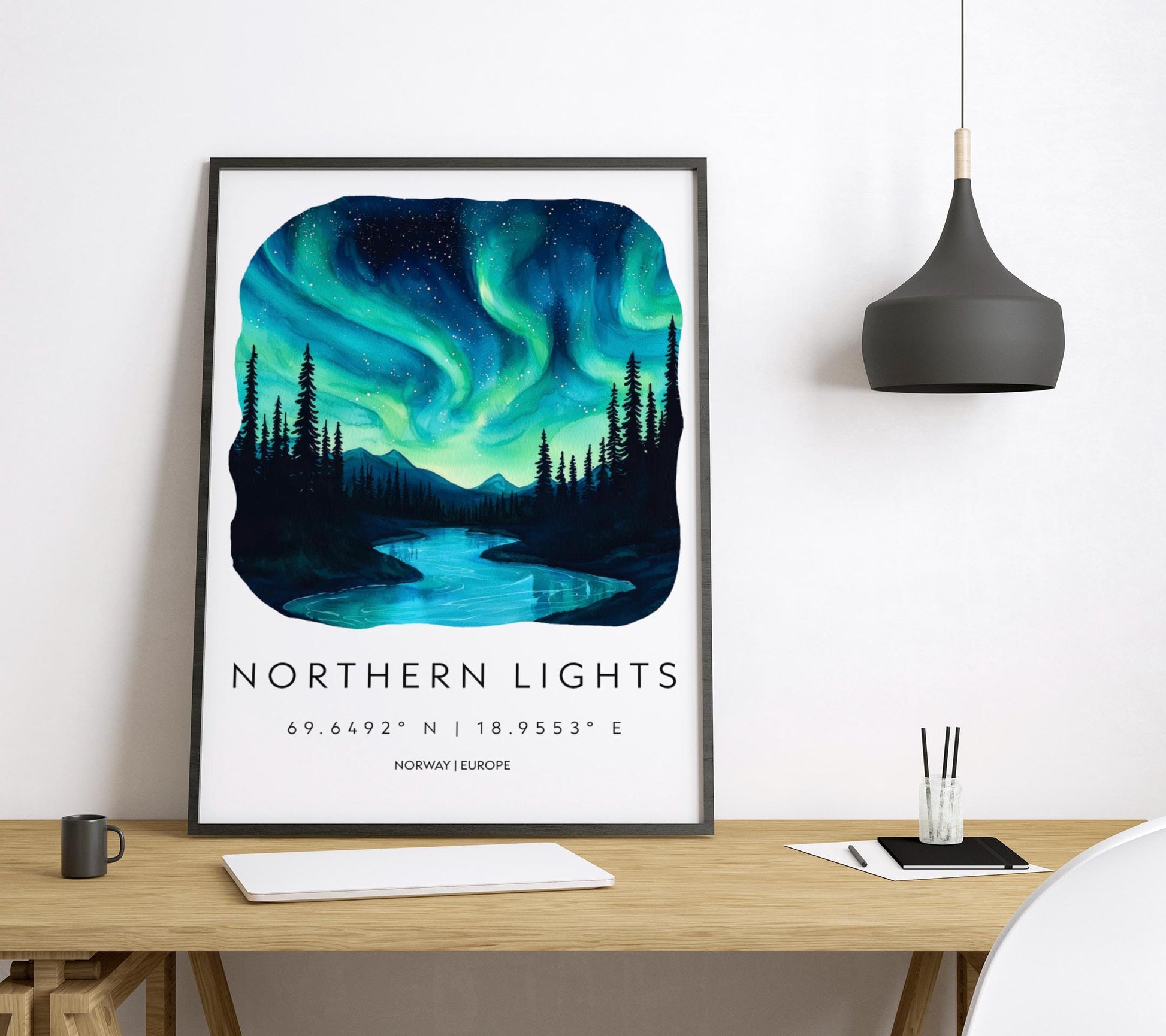 Northern Lights Watercolor Poster Wall Art Northern Lights Wall Hanging Home Décor Northern Lights Gift Art Lovers Norway Wall Art