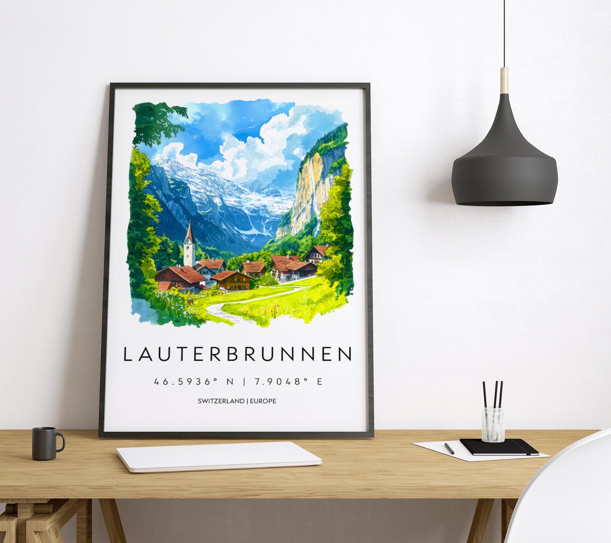 Lauterbrunnen Watercolor Poster Wall Art Lauterbrunnen Wall Hanging Home Décor Lauterbrunnen Gift Art Lovers Switzerland Wall Art