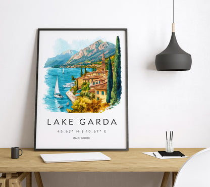 Lake Garda Watercolor Poster Wall Art Lake Garda Wall Hanging Home Décor Lake Garda Gift Art Lovers Italy Wall Art