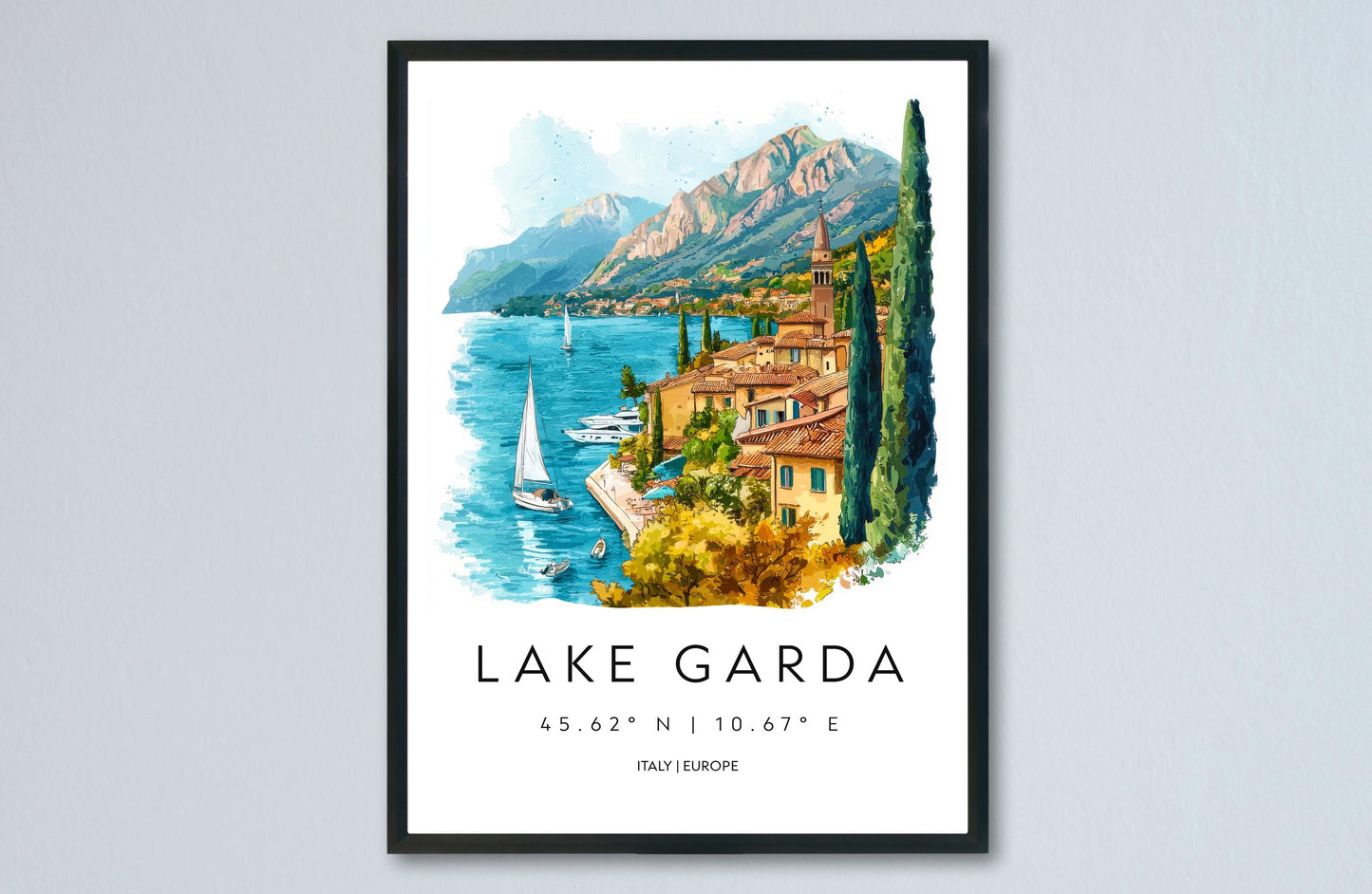 Lake Garda Watercolor Poster Wall Art Lake Garda Wall Hanging Home Décor Lake Garda Gift Art Lovers Italy Wall Art