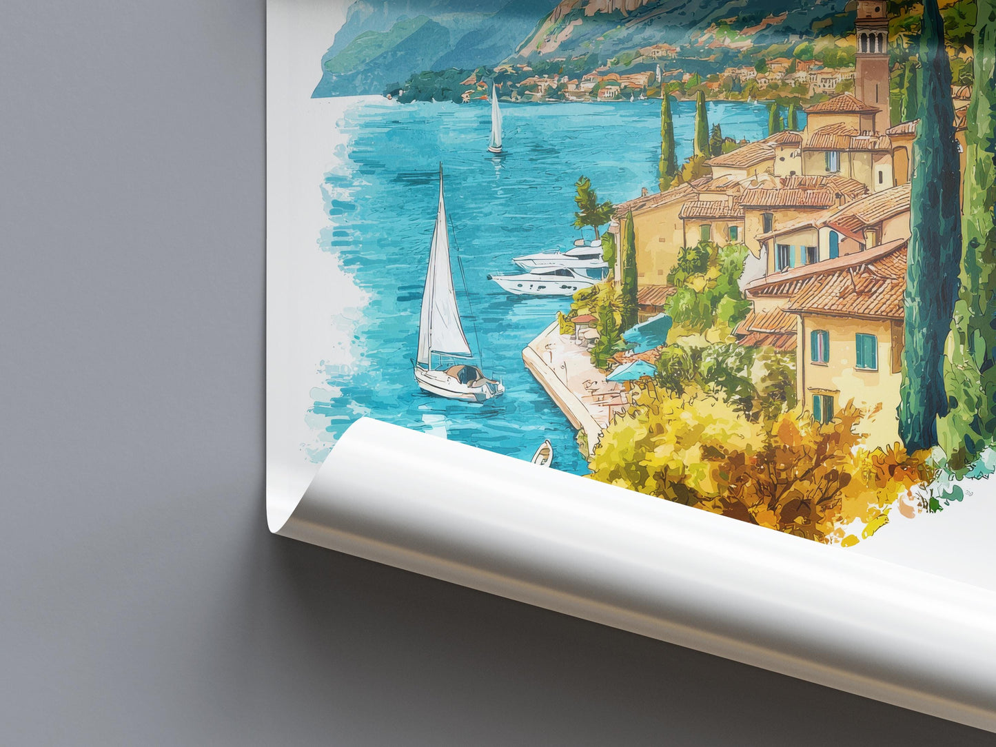 Lake Garda Watercolor Poster Wall Art Lake Garda Wall Hanging Home Décor Lake Garda Gift Art Lovers Italy Wall Art