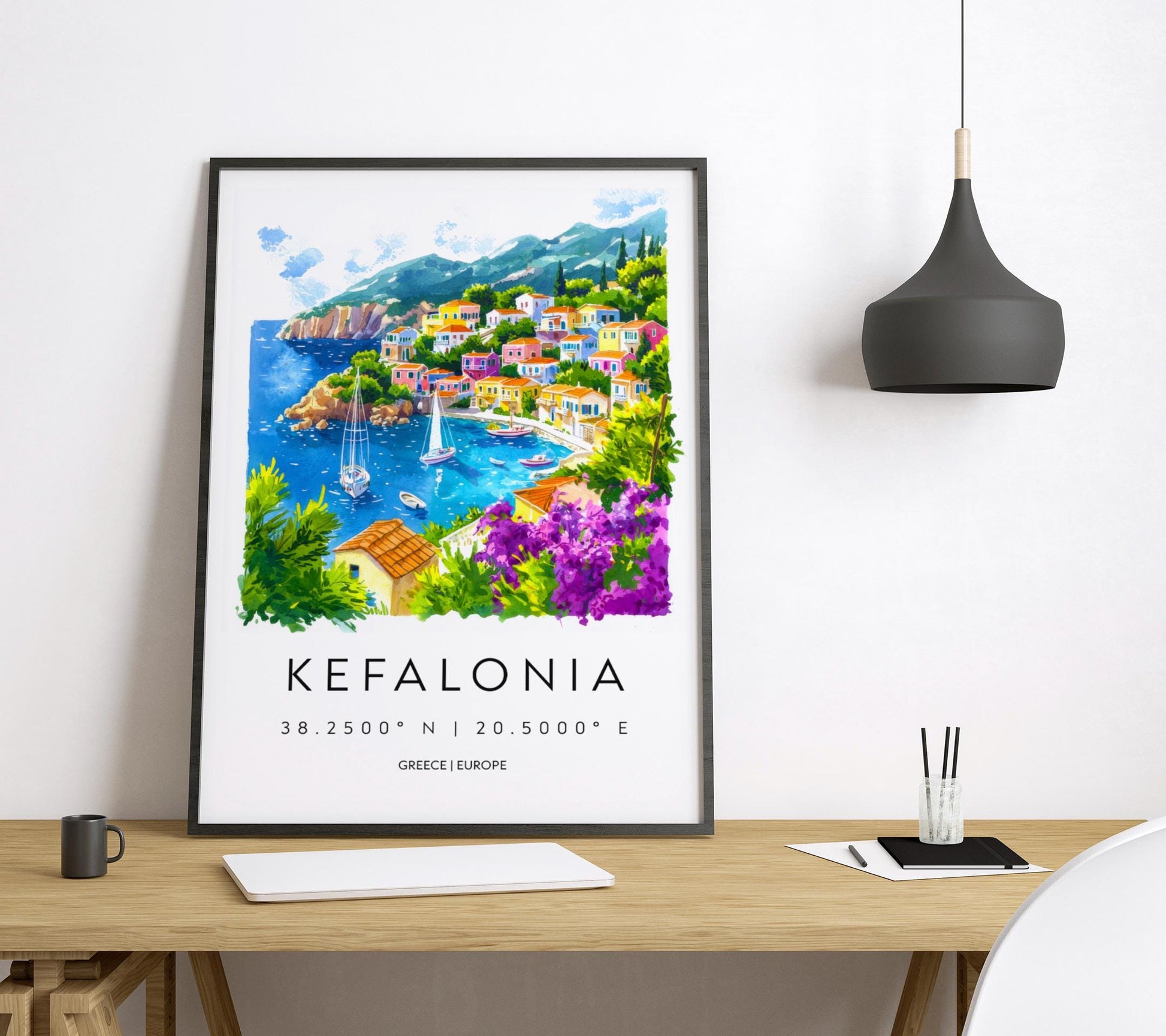 Kefalonia Watercolor Poster Wall Art Kefalonia Wall Hanging Home Décor Kefalonia Gift Art Lovers Greece Wall Art