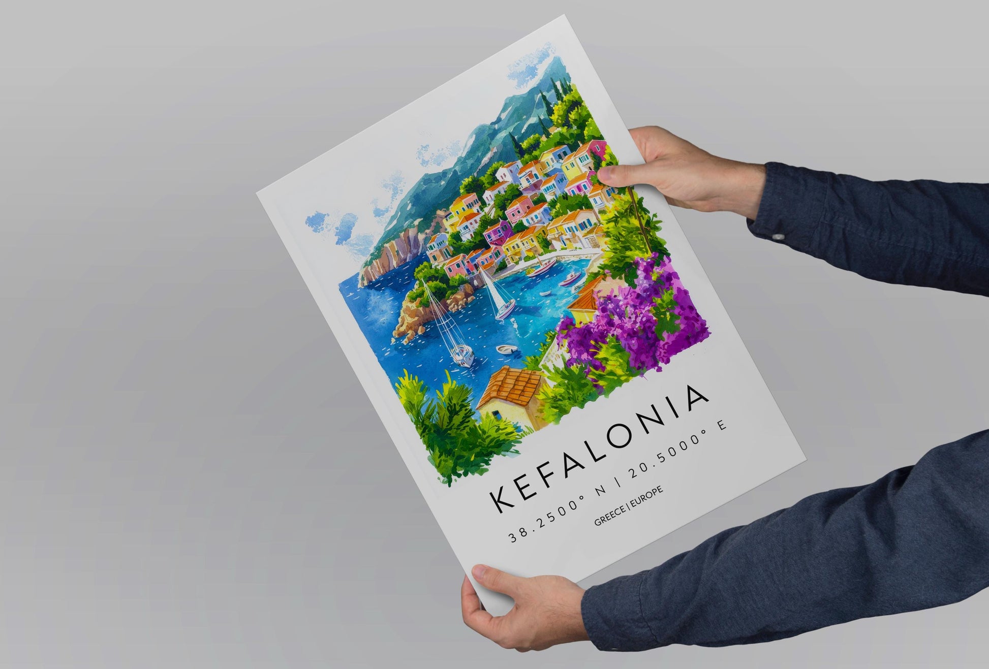 Kefalonia Watercolor Poster Wall Art Kefalonia Wall Hanging Home Décor Kefalonia Gift Art Lovers Greece Wall Art