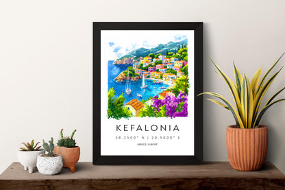 Kefalonia Watercolor Poster Wall Art Kefalonia Wall Hanging Home Décor Kefalonia Gift Art Lovers Greece Wall Art